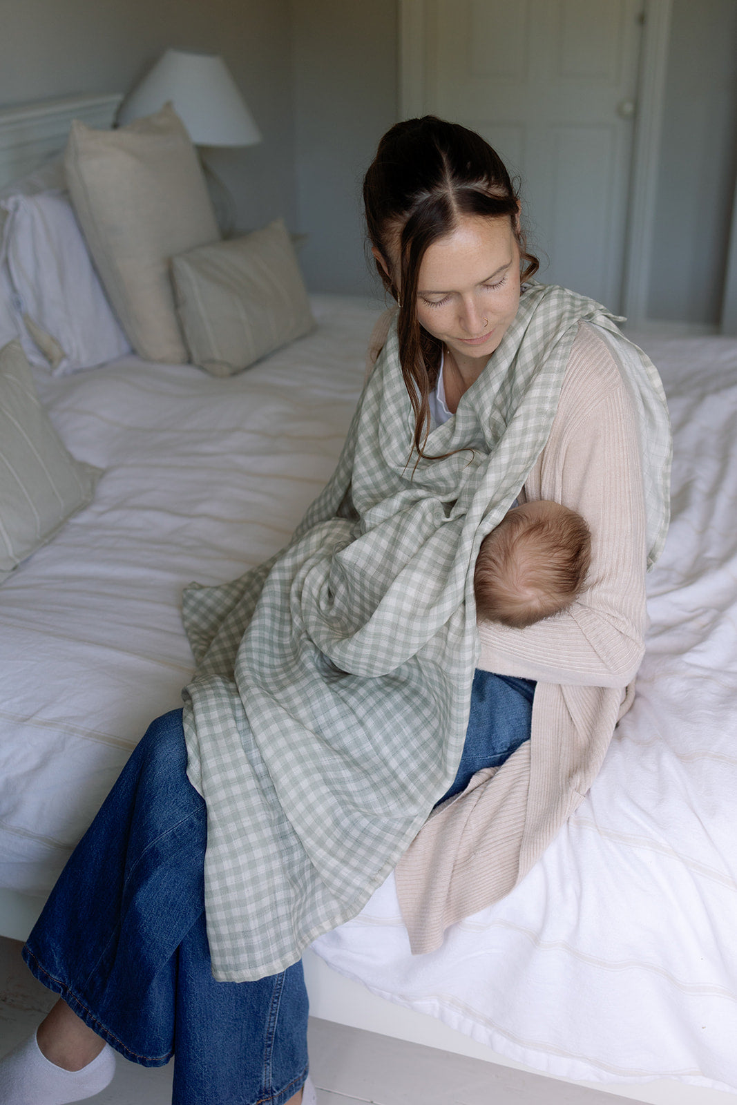 Gingham Sage Large Swaddle Muslin