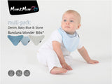 3 PACK - Mum 2 Mum Bandana Style Wonder Bibs - Denim / Baby Blue / Stone