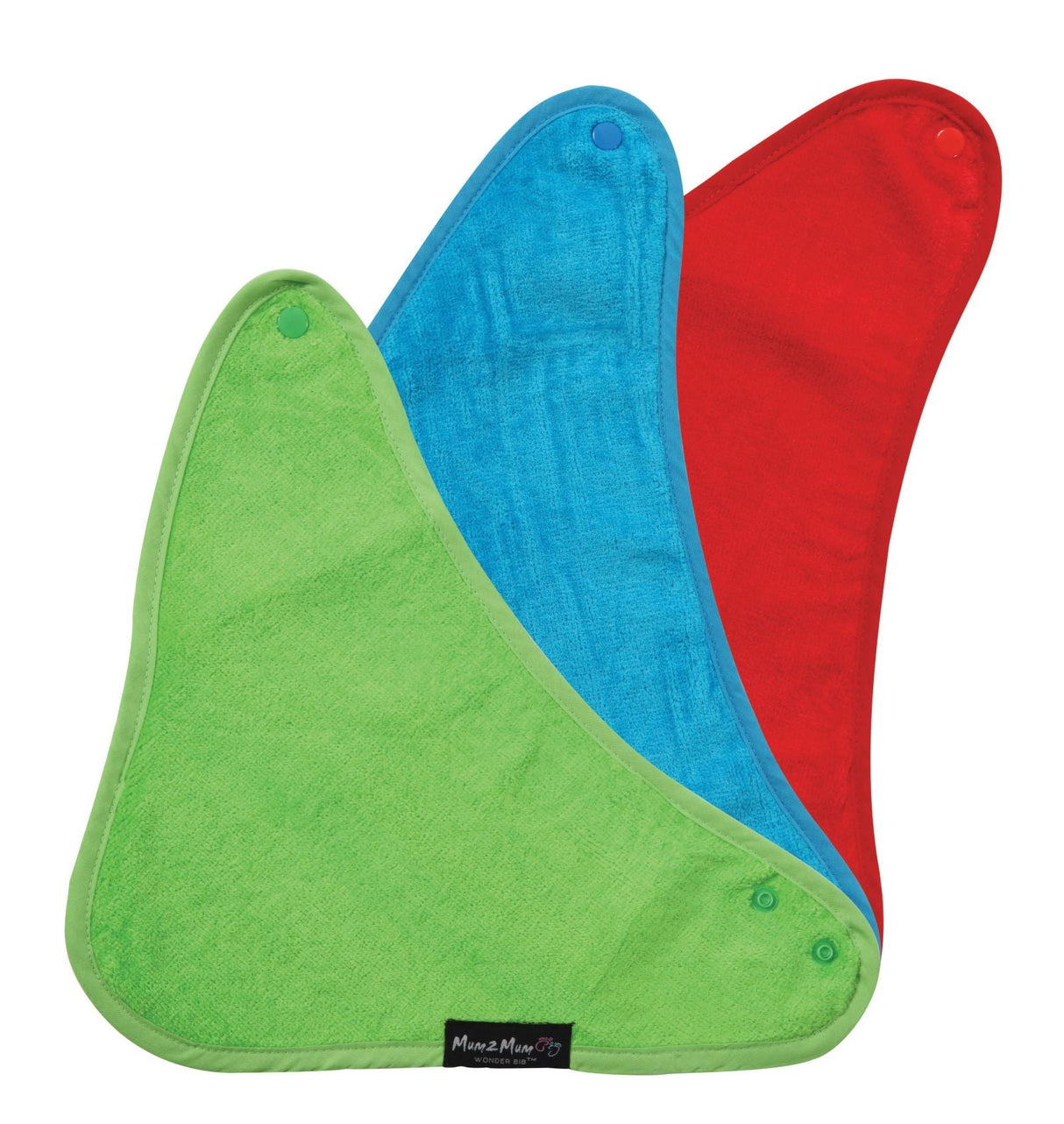 3 PACK - Mum 2 Mum Bandana Style Wonder Bibs - Red / Lime / Teal