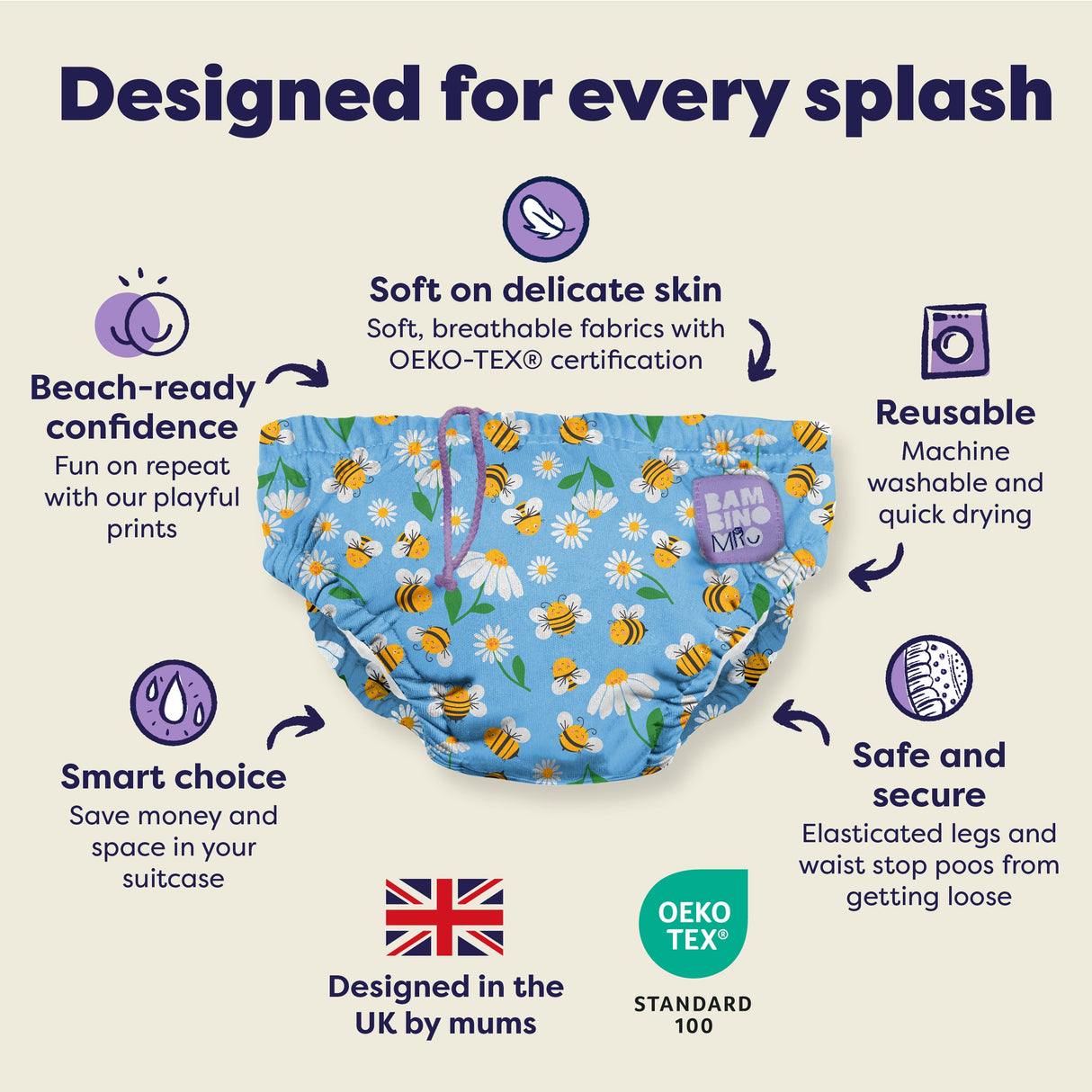 Reusable Swim Nappy in Busy Bees