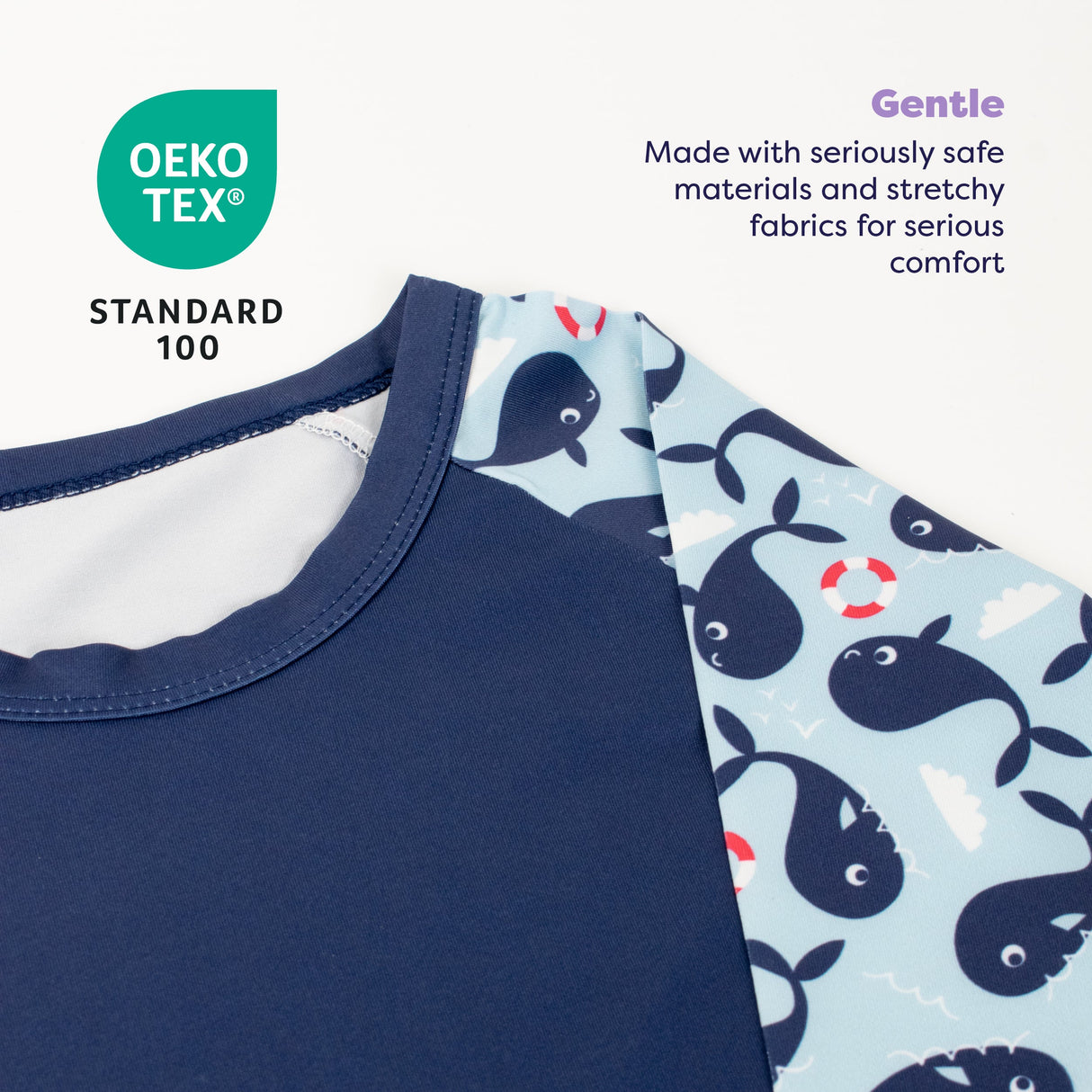 UPF 40+ Soft and Gentle Protective Swim Rash Vest in Blue Whale