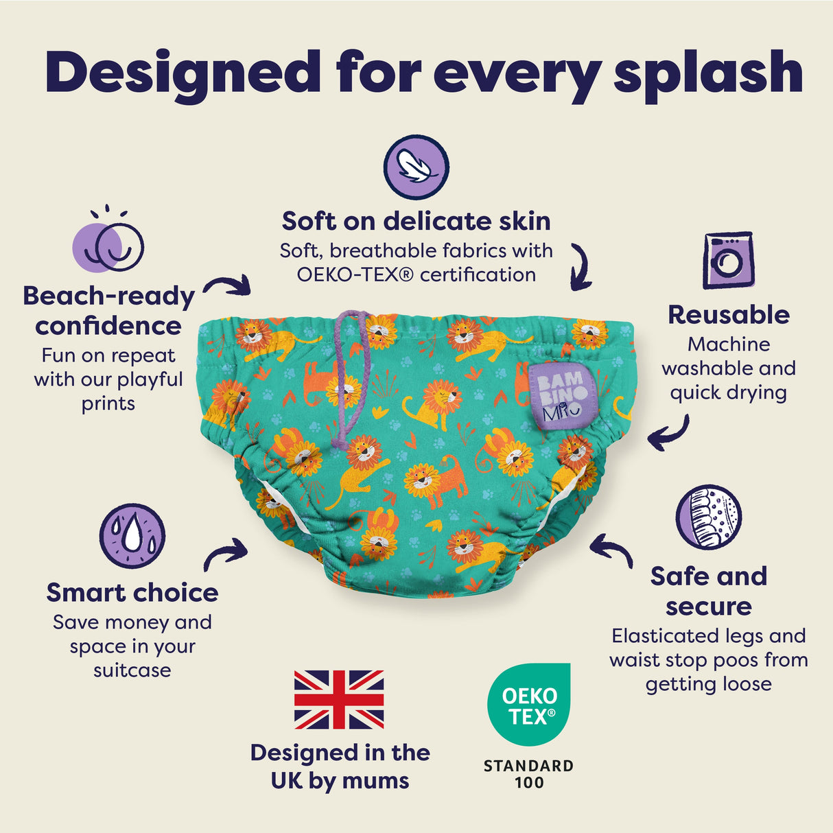 Reusable Swim Nappy in Cool Cats