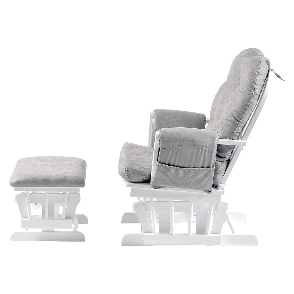 Johnston's Brompton Deluxe Baby Nursing Glider & Footstool – Suedette Comfort with Smooth Glide, White / Grey