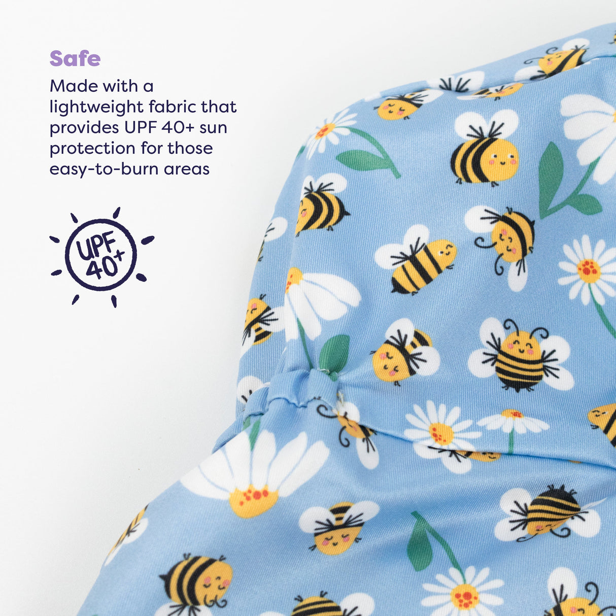 UPF 40+ Reversible Swim Hat for Babies and Toddlers in Busy Bees