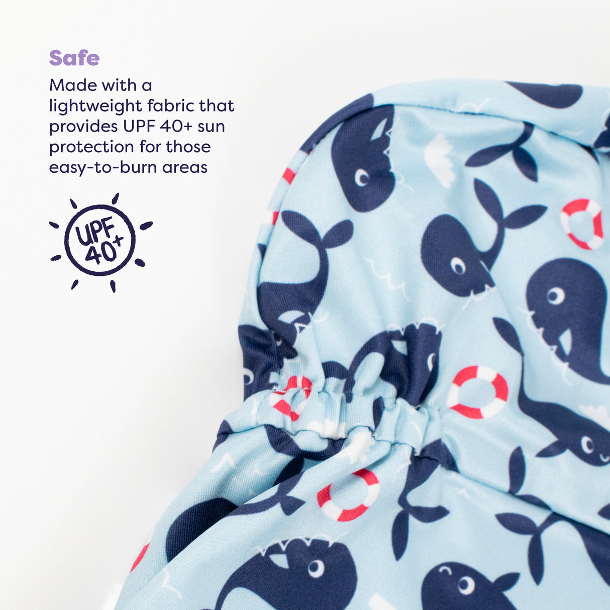 UPF 40+ Reversible Swim Hat for Babies and Toddlers in Blue Whale