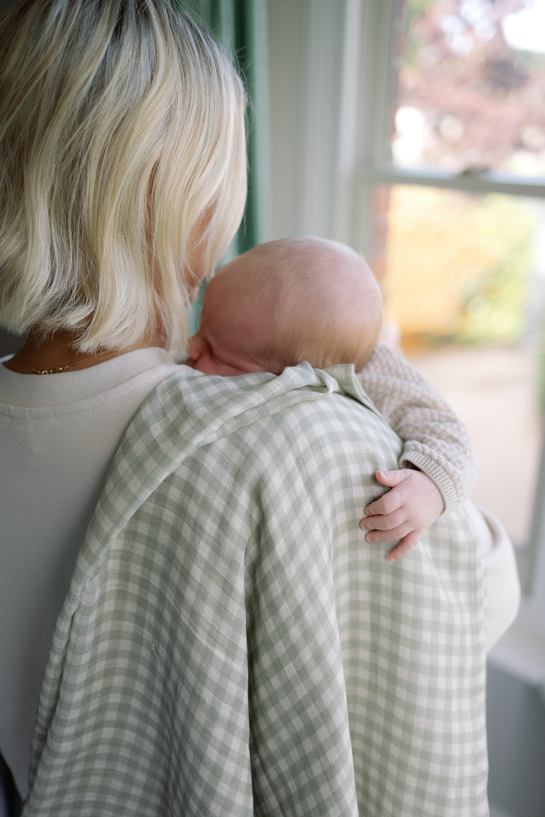 Gingham Sage Large Swaddle Muslin