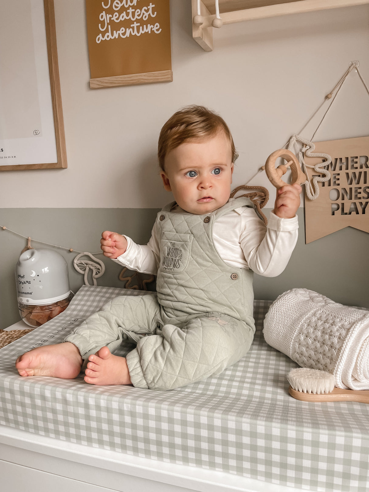 Gingham Sage Green Anti Roll Wedge Baby Changing Mat