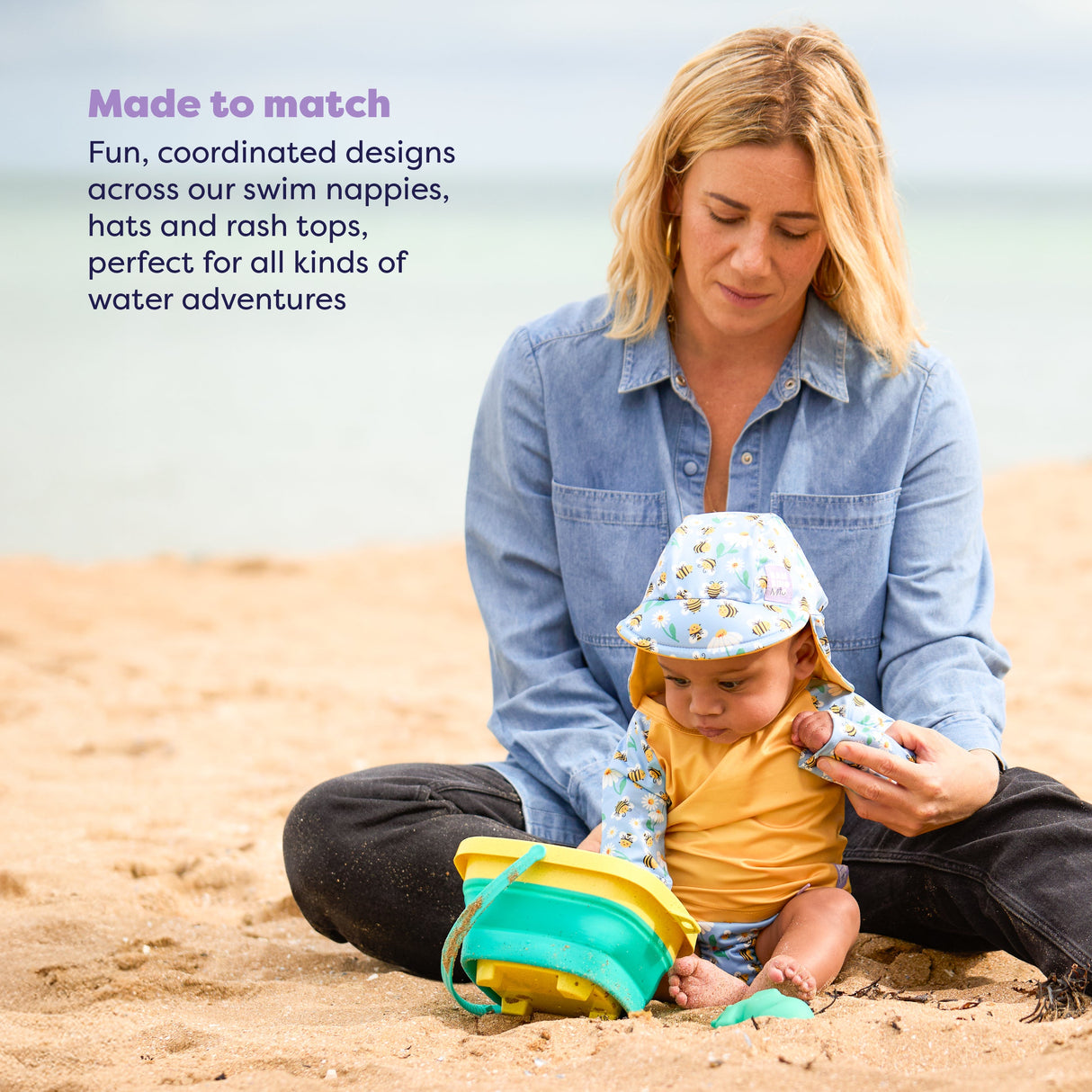 UPF 40+ Soft and Gentle Protective Swim Rash Vest in Busy Bees