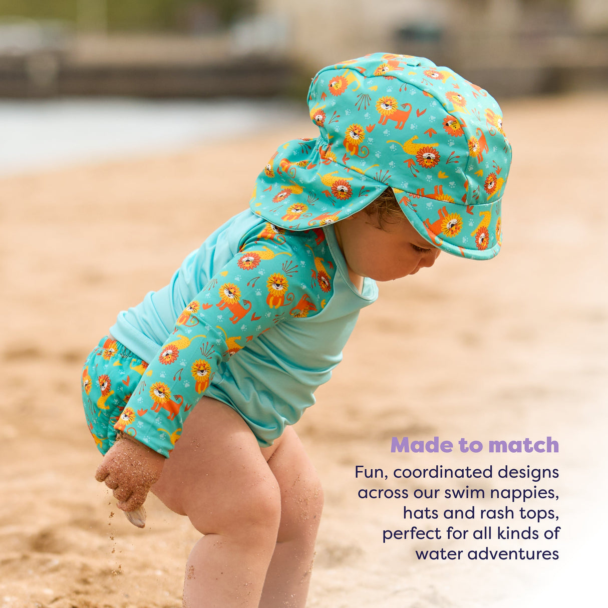 UPF 40+ Reversible Swim Hat for Babies and Toddlers in Cool Cats