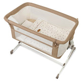 Jane Baby Side Crib + 4 Piece Bedding Set & Safety Mattress, Sesame