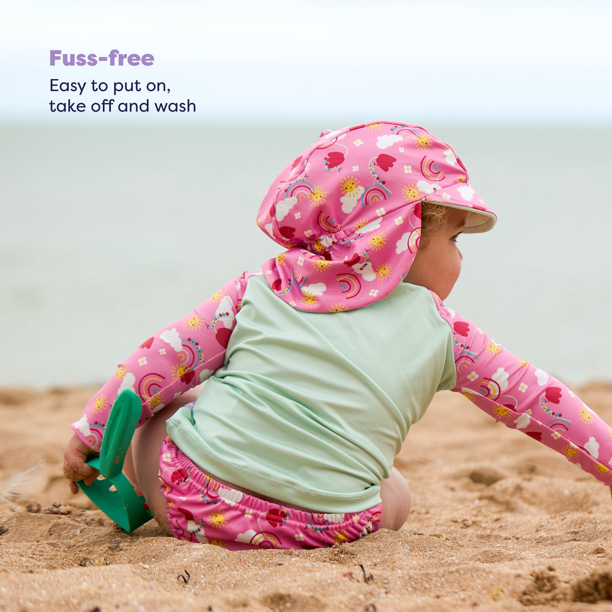 UPF 40+ Reversible Swim Hat for Babies and Toddlers in Happy Days