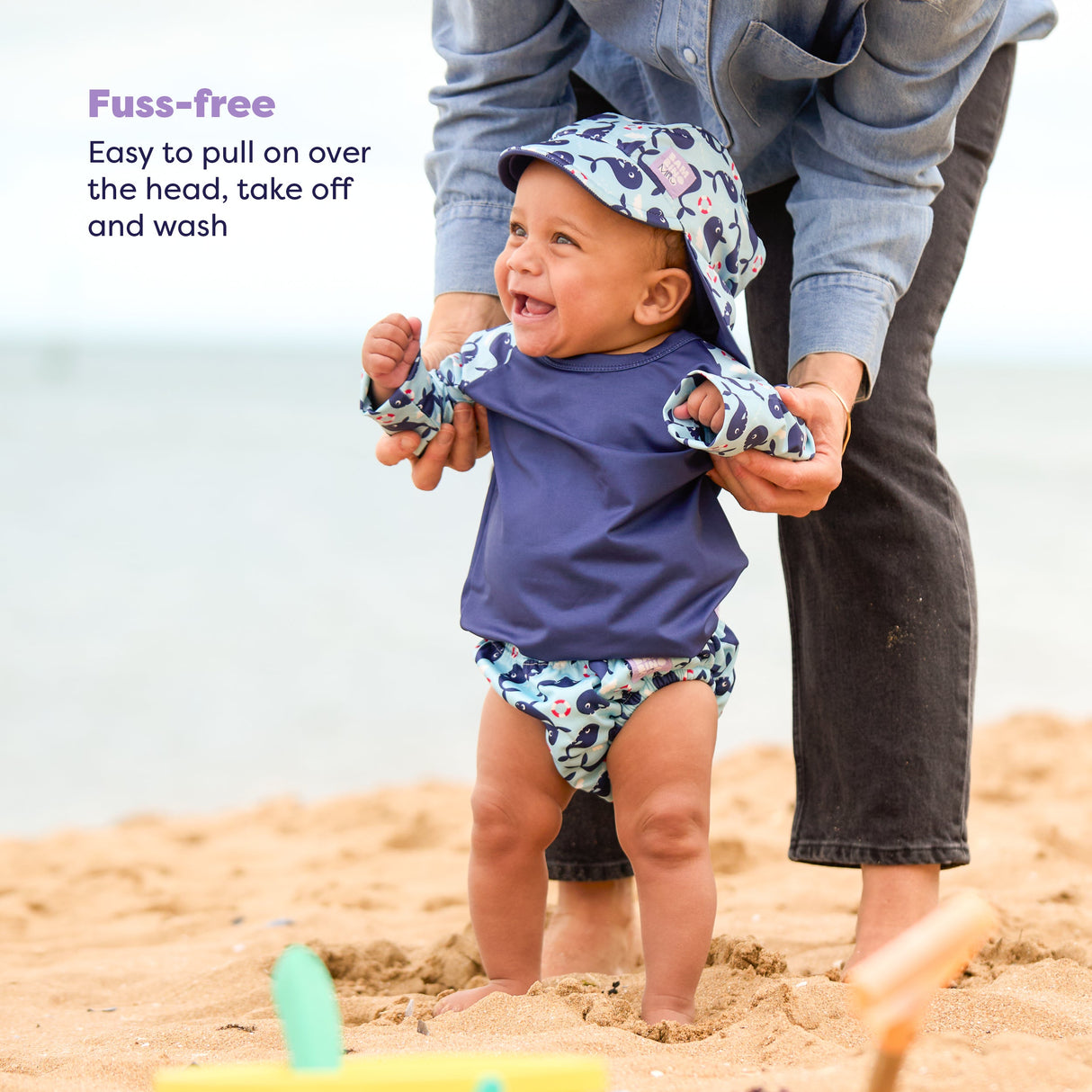 UPF 40+ Soft and Gentle Protective Swim Rash Vest in Blue Whale