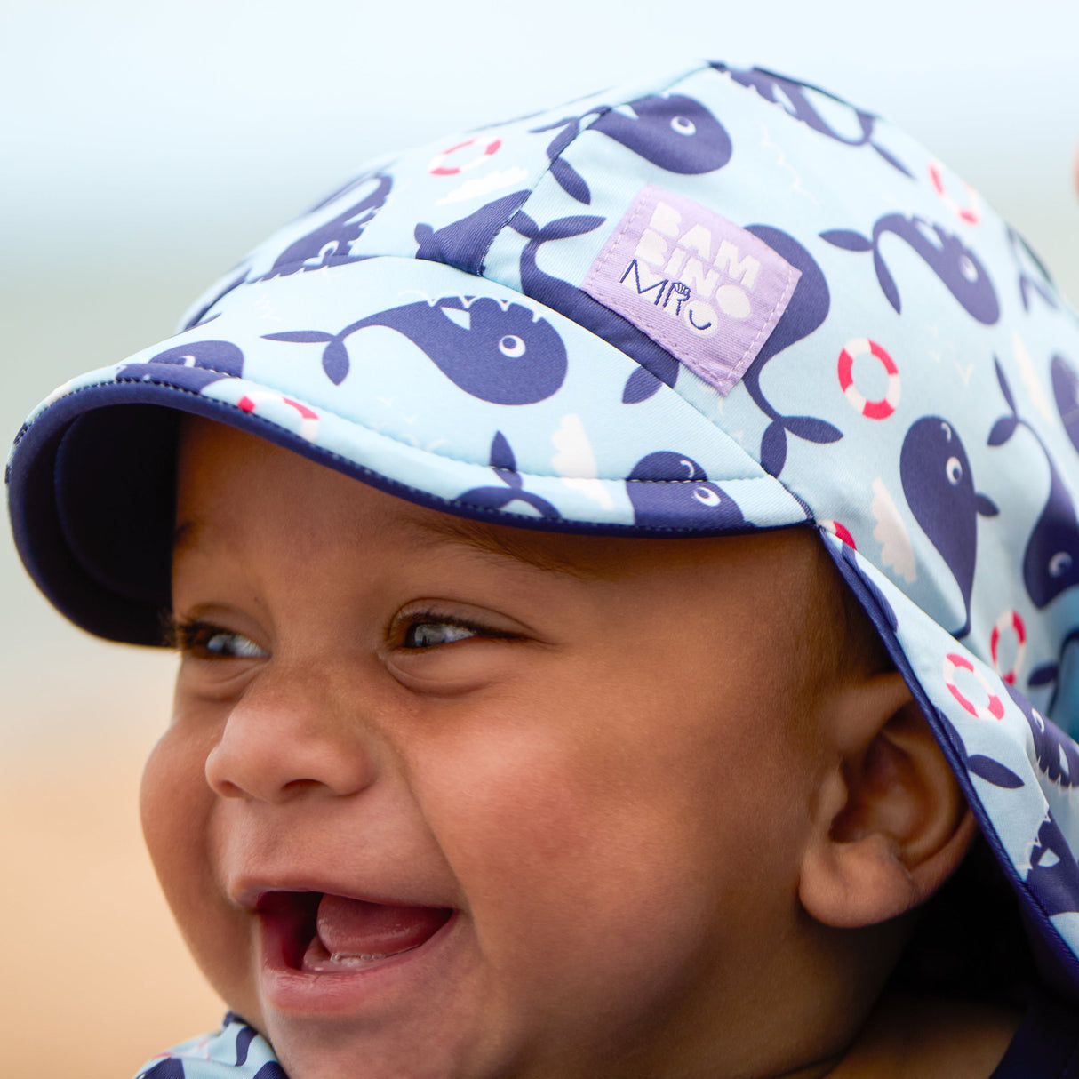 UPF 40+ Reversible Swim Hat for Babies and Toddlers in Blue Whale