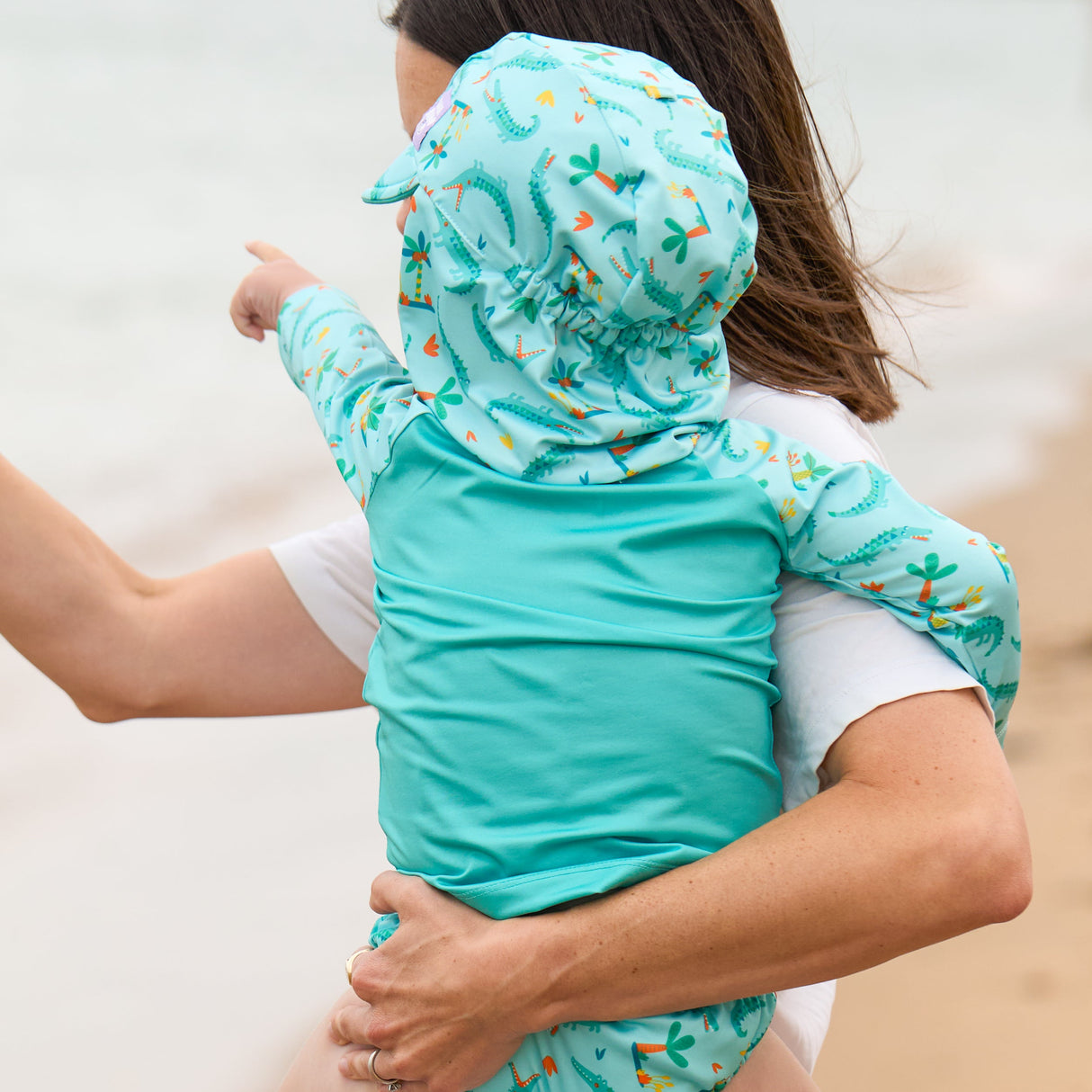 UPF 40+ Reversible Swim Hat for Babies and Toddlers in Crafty Croc