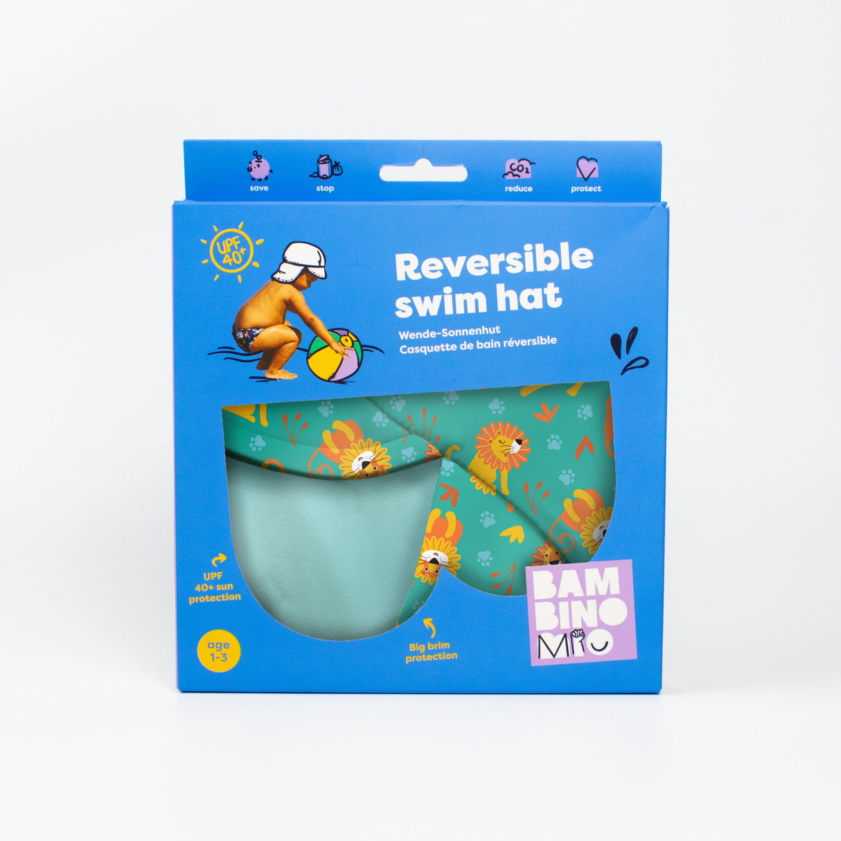 UPF 40+ Reversible Swim Hat for Babies and Toddlers in Cool Cats