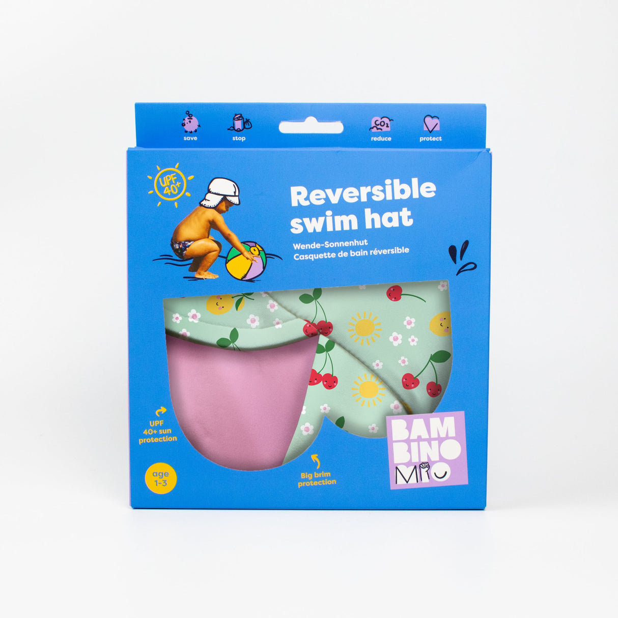 UPF 40+ Reversible Swim Hat for Babies and Toddlers in Juicy Fruit