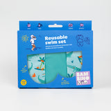 3 Piece Baby Swim Set with Swim Nappy, Swim top and Swim Hat in Crafty Croc