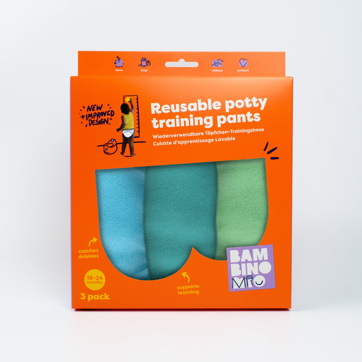 NEW: 3 Pack Reusable Potty Training Pants in Blue - Elite Design