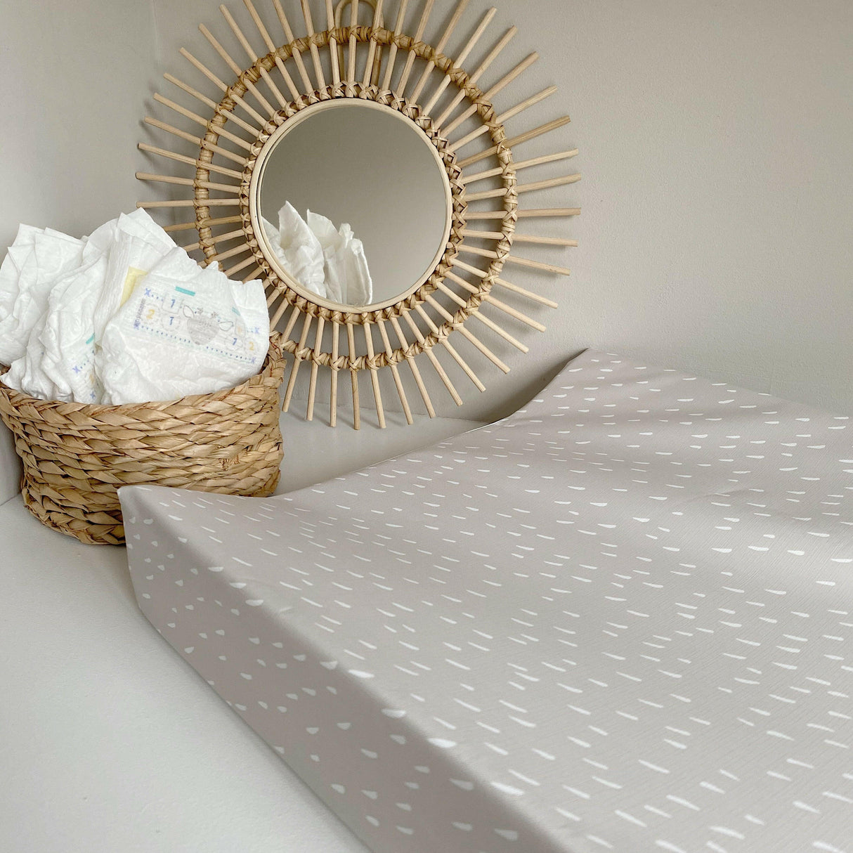 Anti-Roll Wedge Changing Mat - Greige Dash Print