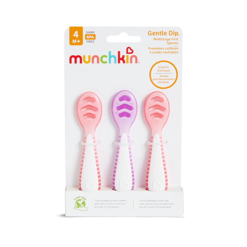 Munchkin Gentle Dip Multistage First Spoons Pink Purple 3Pk