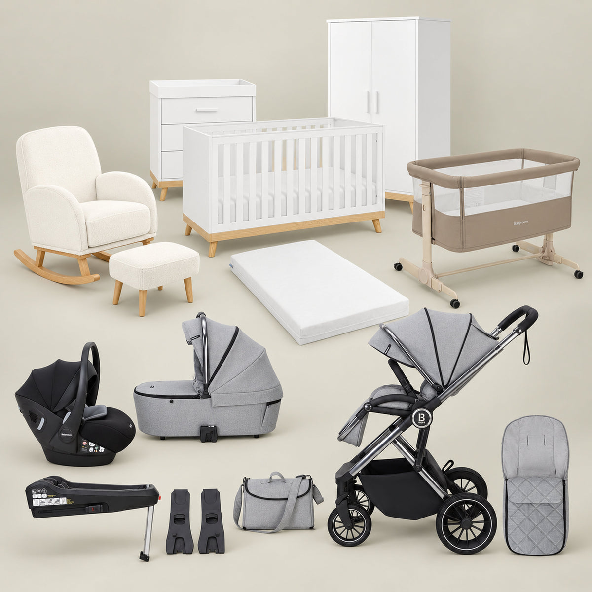 Babymore Mona Ultimate Nursery & Travel Bundle - White