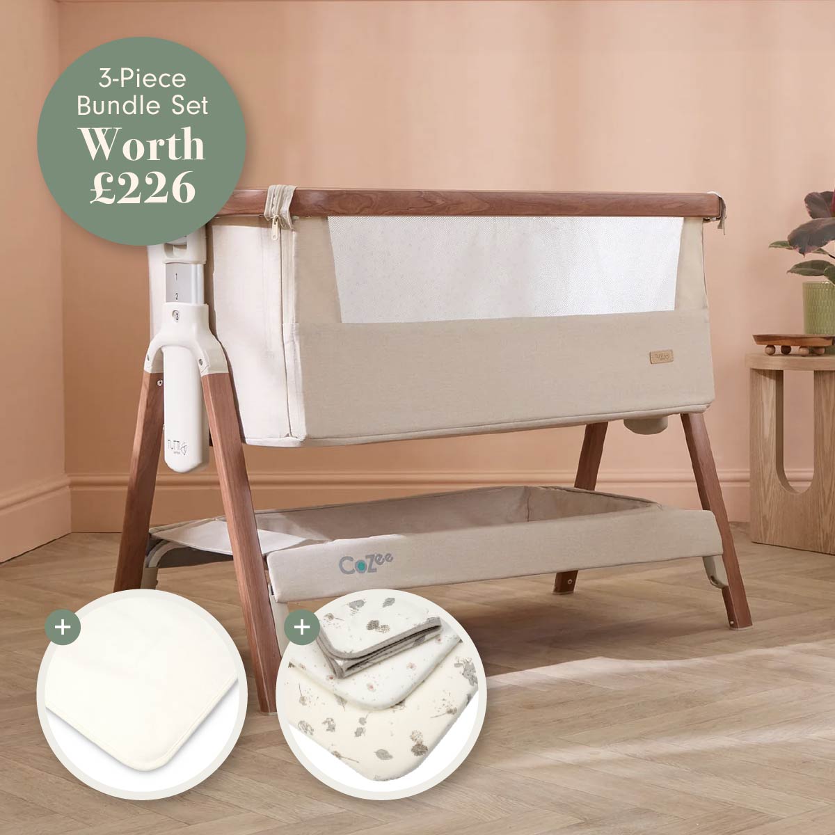 Tutti Bambini CoZee Bedside Crib Bundle - Cocoon