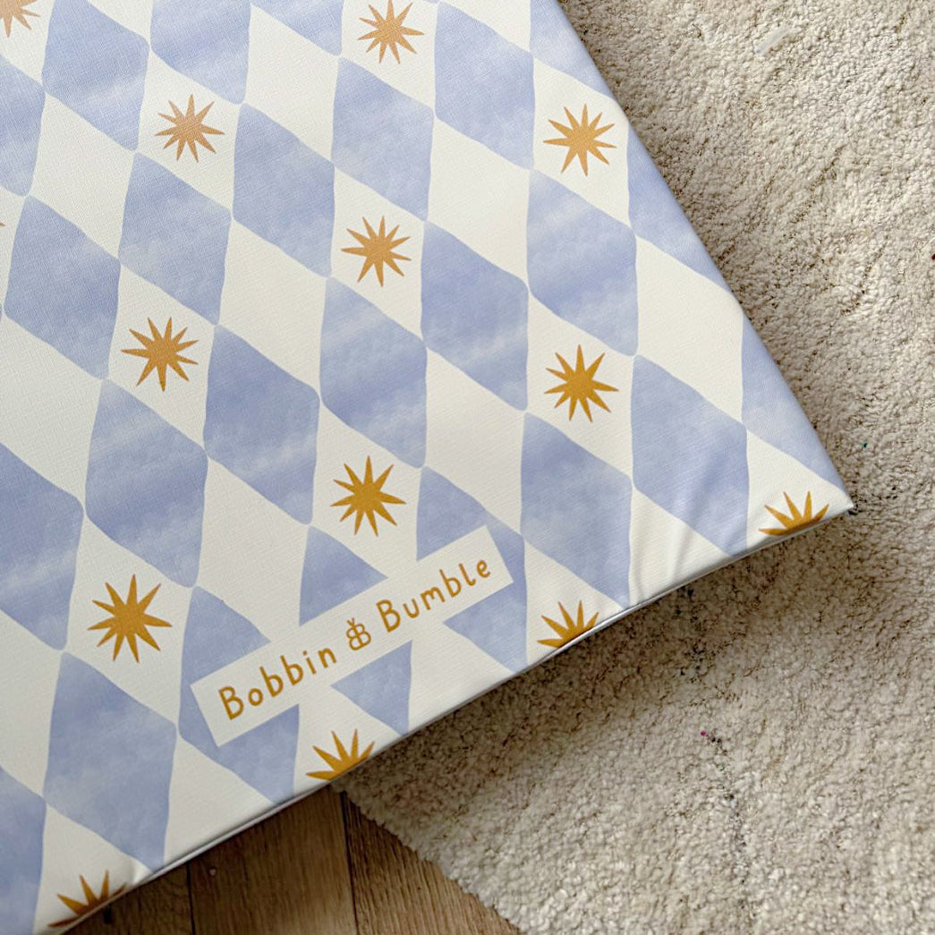 Anti-Roll Wedge Baby Changing Mat - Blue Harlequin
