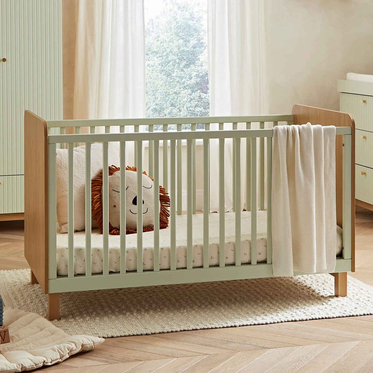 CuddleCo Remi 2 Piece Nursery Furniture Set - Oak & Green