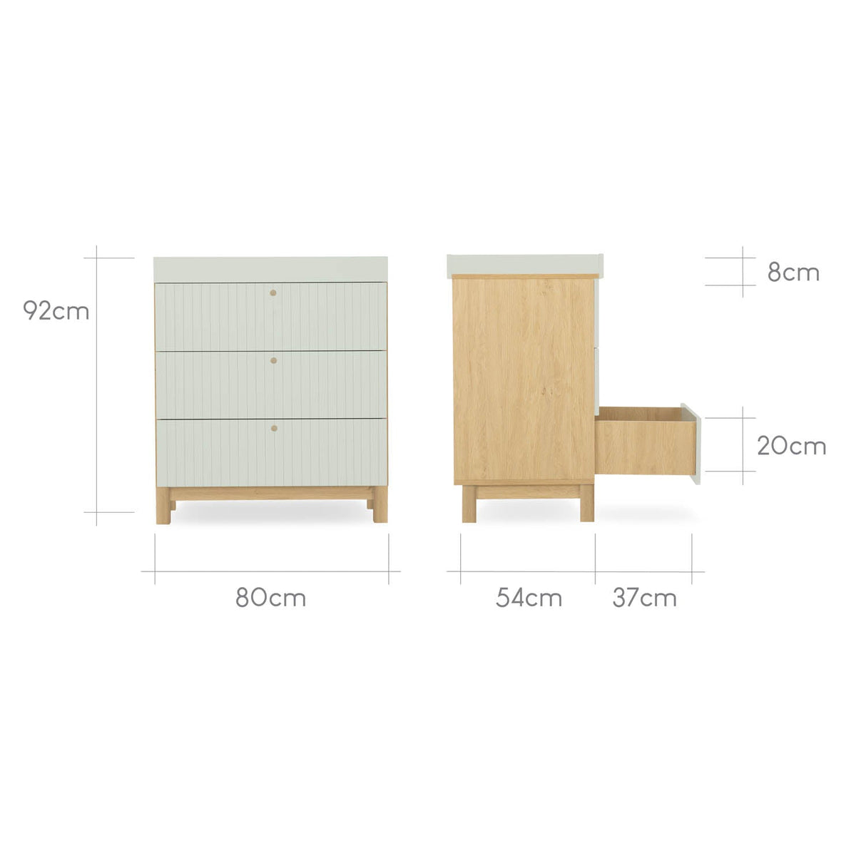 CuddleCo Remi 3 Piece Nursery Furniture Set - Oak & Green