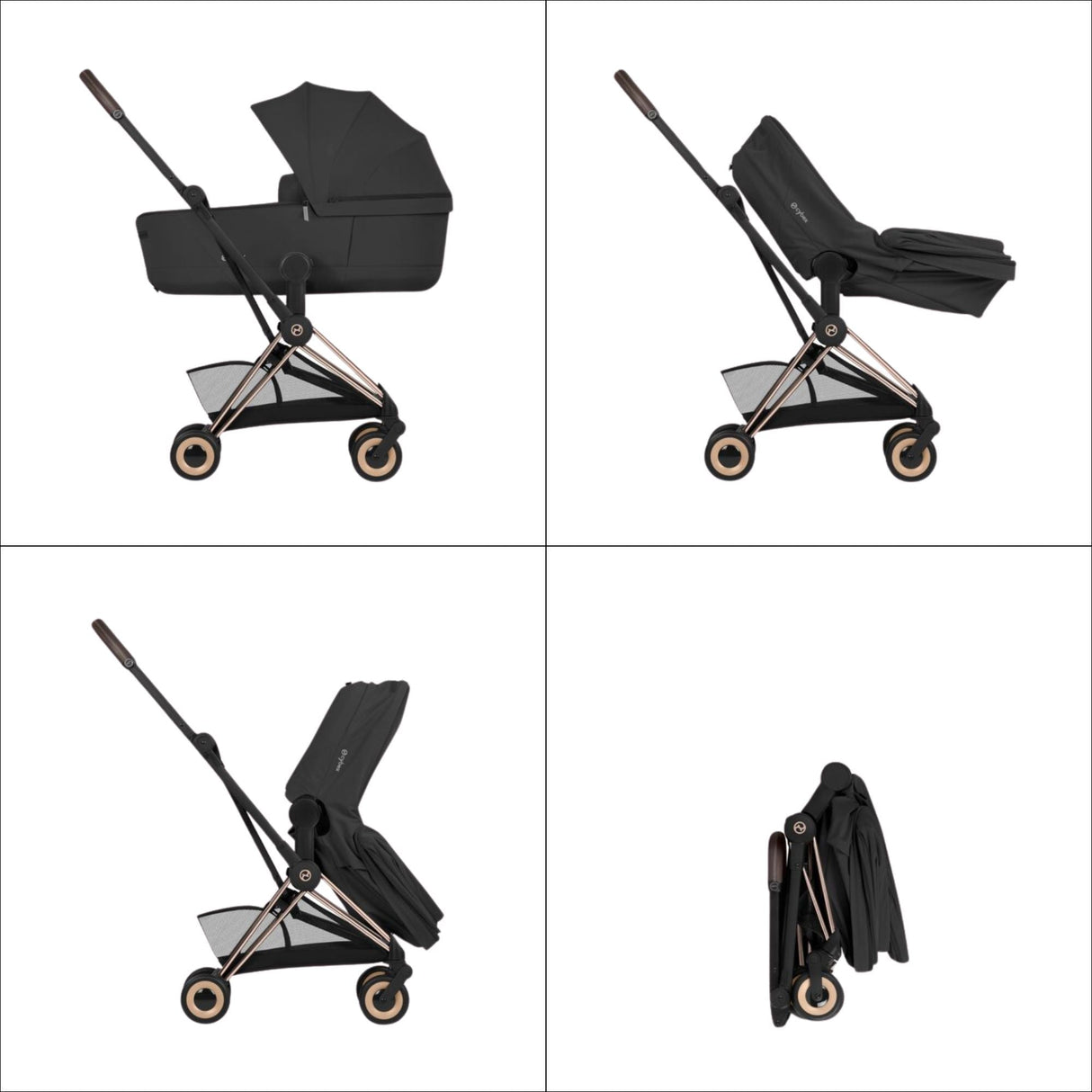 Cybex COYA Fold Cot Ultimate Travel System Bundle - Comfort Sepia Black & Rose Gold Frame