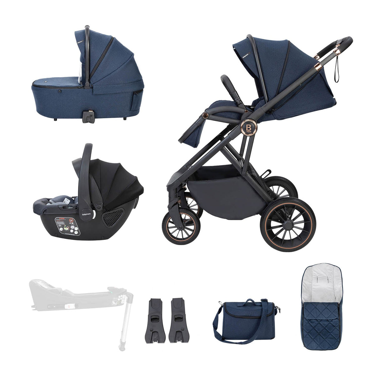 Babymore Chia Travel System + Coco Car Seat - Midnight Blue