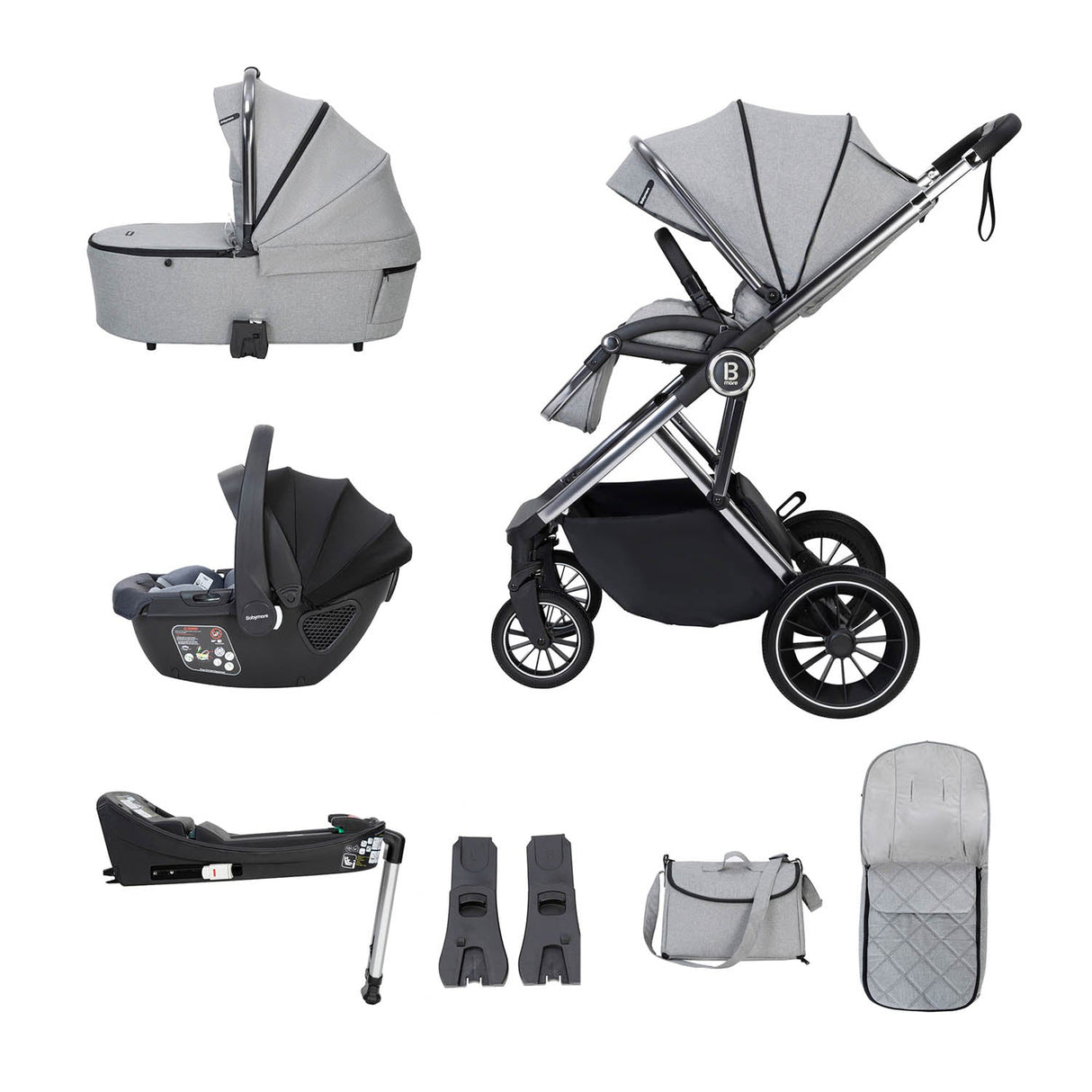 Babymore Chia Travel System + Coco Car Seat & Base - Pearl Grey