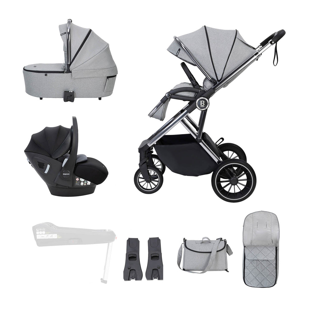 Babymore Chia Travel System + Pecan Car Seat - Pearl Grey
