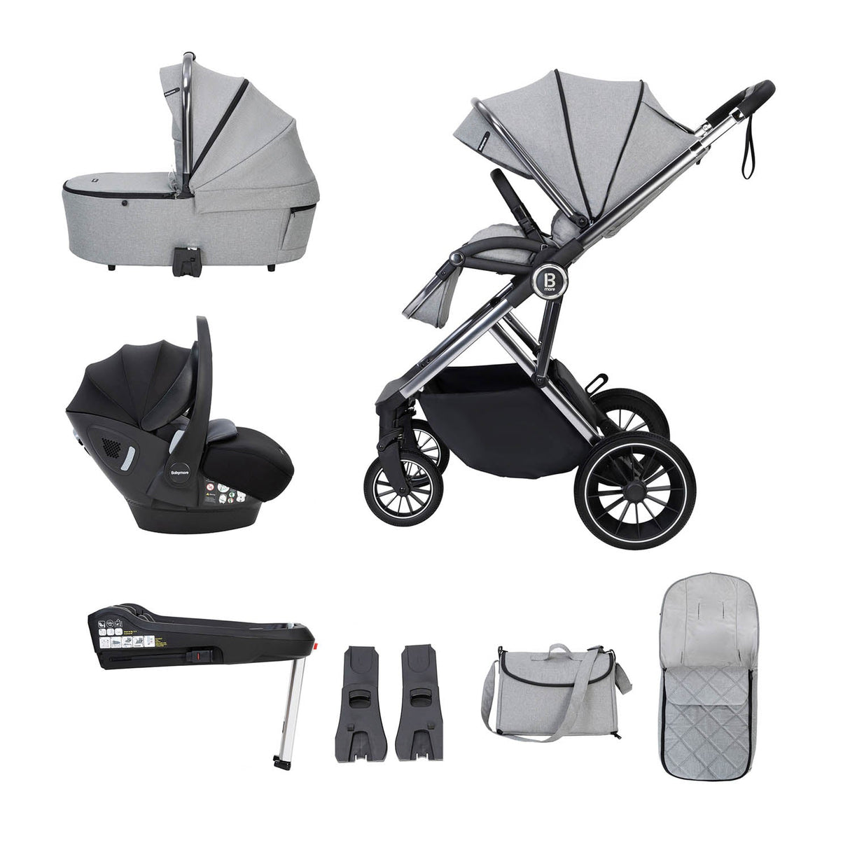 Babymore Chia Travel System + Pecan Car Seat & Base - Pearl Grey