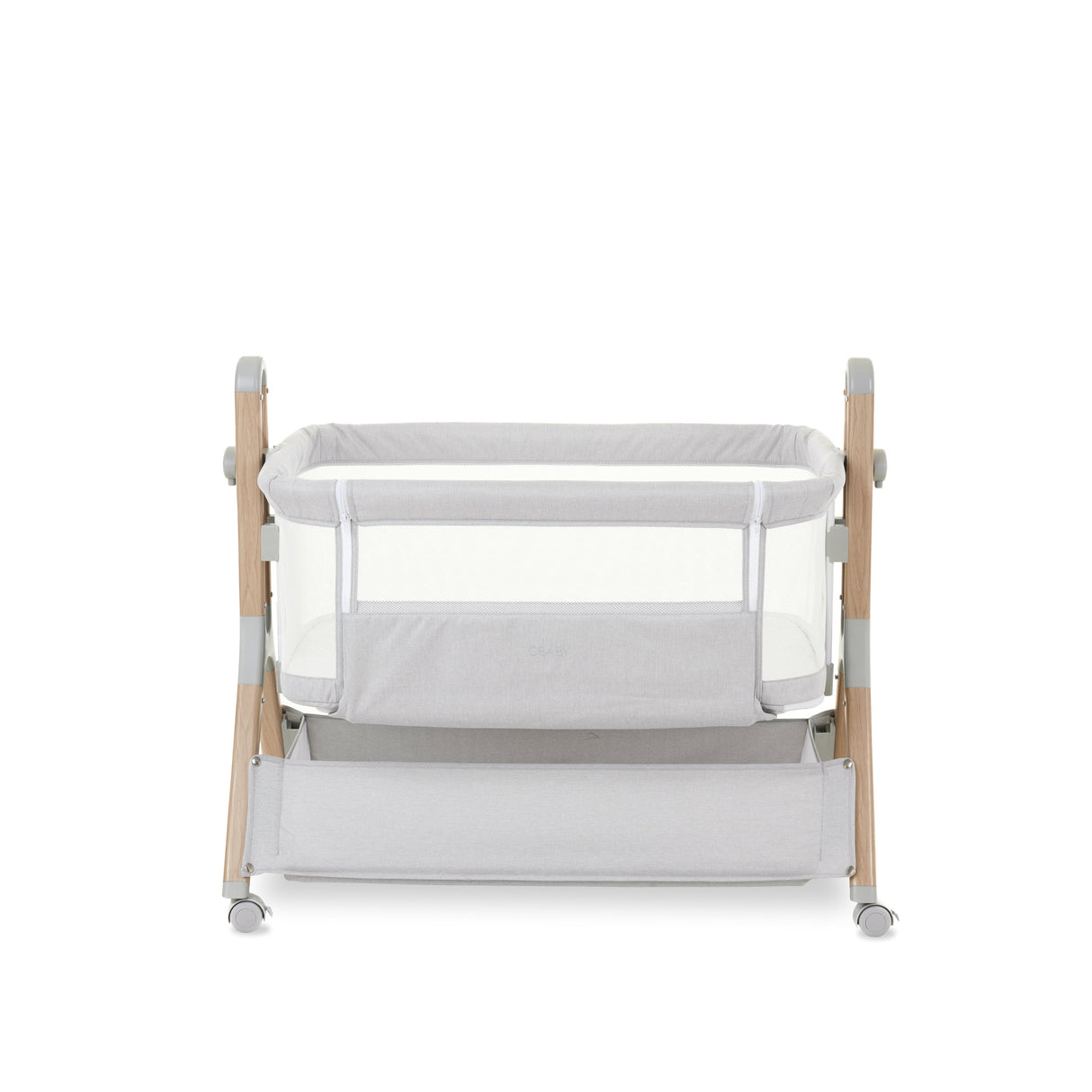 Obaby Cloud Bedside Crib + 2 White Crib Fitted Sheets Bundle - Grey
