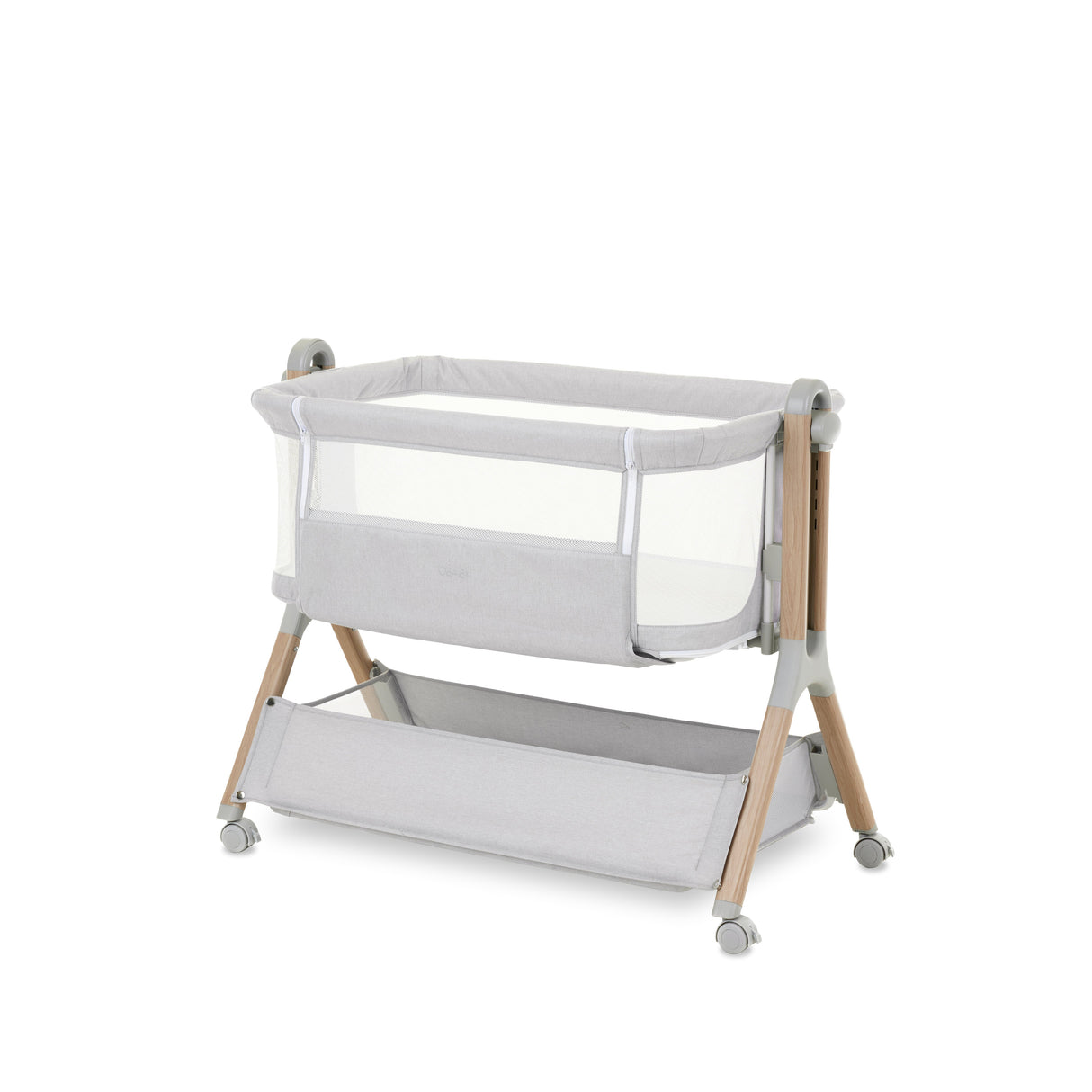 Obaby Cloud Bedside Crib + 2 White Crib Fitted Sheets Bundle - Grey