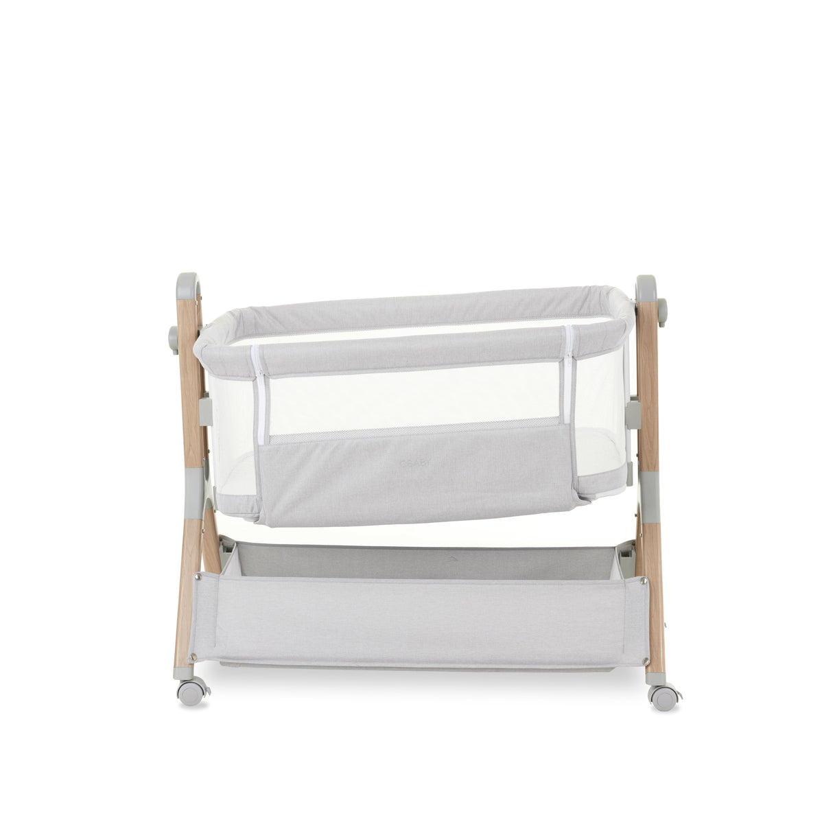 Obaby Cloud Bedside Crib + 2 White Crib Fitted Sheets Bundle - Grey
