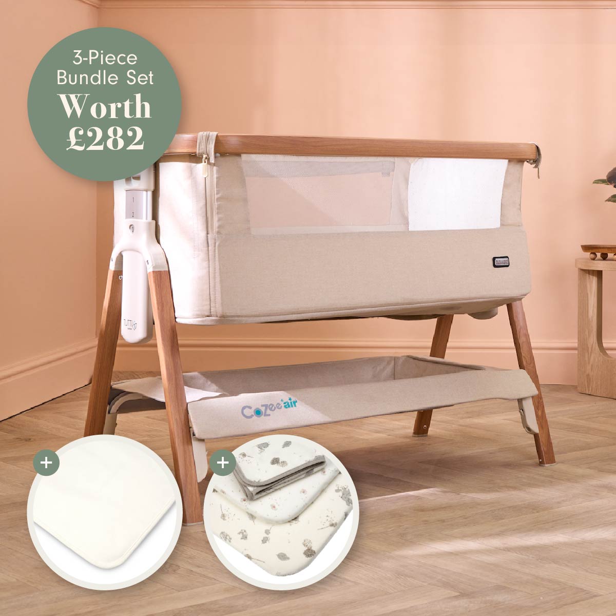 Tutti Bambini CoZee Air Bedside Crib & Bedding Bundle - Cocoon