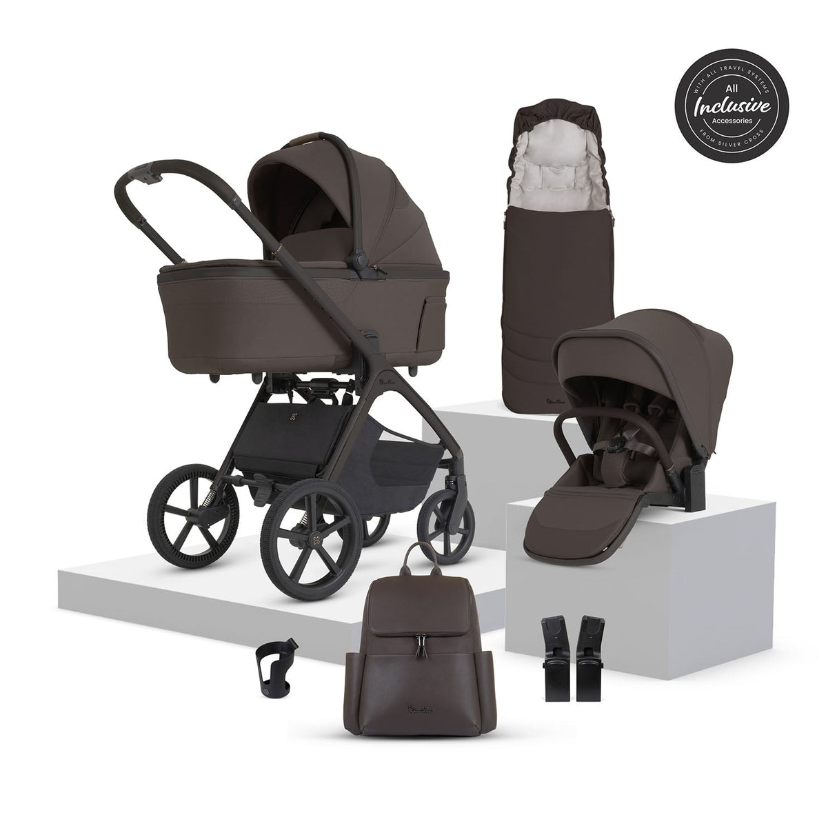Silver Cross Cove 2 Ultimate Maxi-Cosi Pebble 360 Pro2 Car Seat Bundle - Chocolate