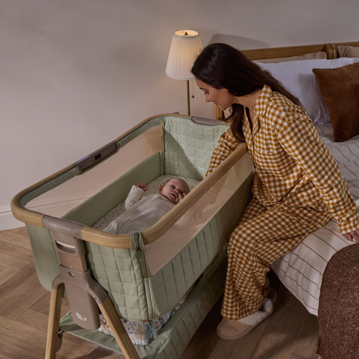 Tutti Bambini CoZee Sense Bedside Crib - Drifted Oak / Eucalyptus