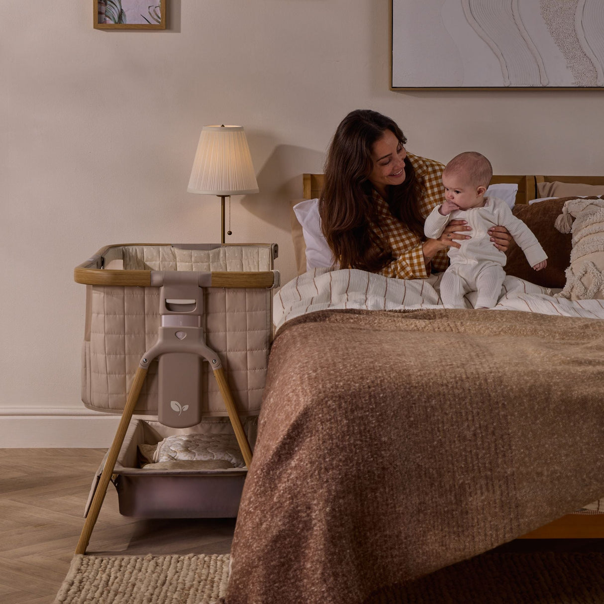 Tutti Bambini CoZee Sense Bedside Crib - Toasted Oak / Sand