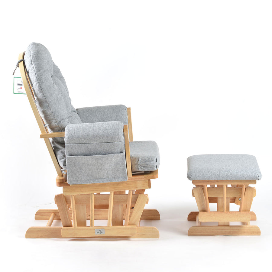 Johnston's Brompton Deluxe Baby Nursing Glider & Footstool – Suedette Comfort with Smooth Glide, Natural / Grey