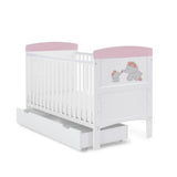 Obaby Grace Inspire Cot Bed & Underdrawer - Me & Mini Me Elephants - Pink