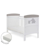 Obaby Grace Inspire Cot Bed & Fibre Mattress -  Me & Mini Me Elephants - Grey