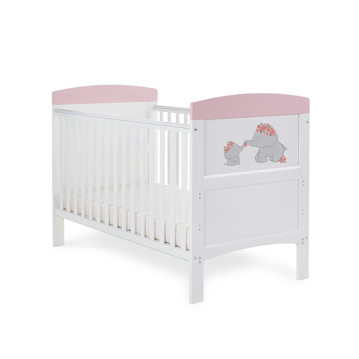 Obaby Grace Inspire Cot Bed & Underdrawer - Me & Mini Me Elephants - Pink