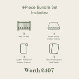 Tutti Bambini Essentials Alba Cot Bed, Mattress & Bedding Bundle - White