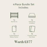 Tutti Bambini Essentials Alba Mini Cot Bed, Mattress & Bedding Bundle - White