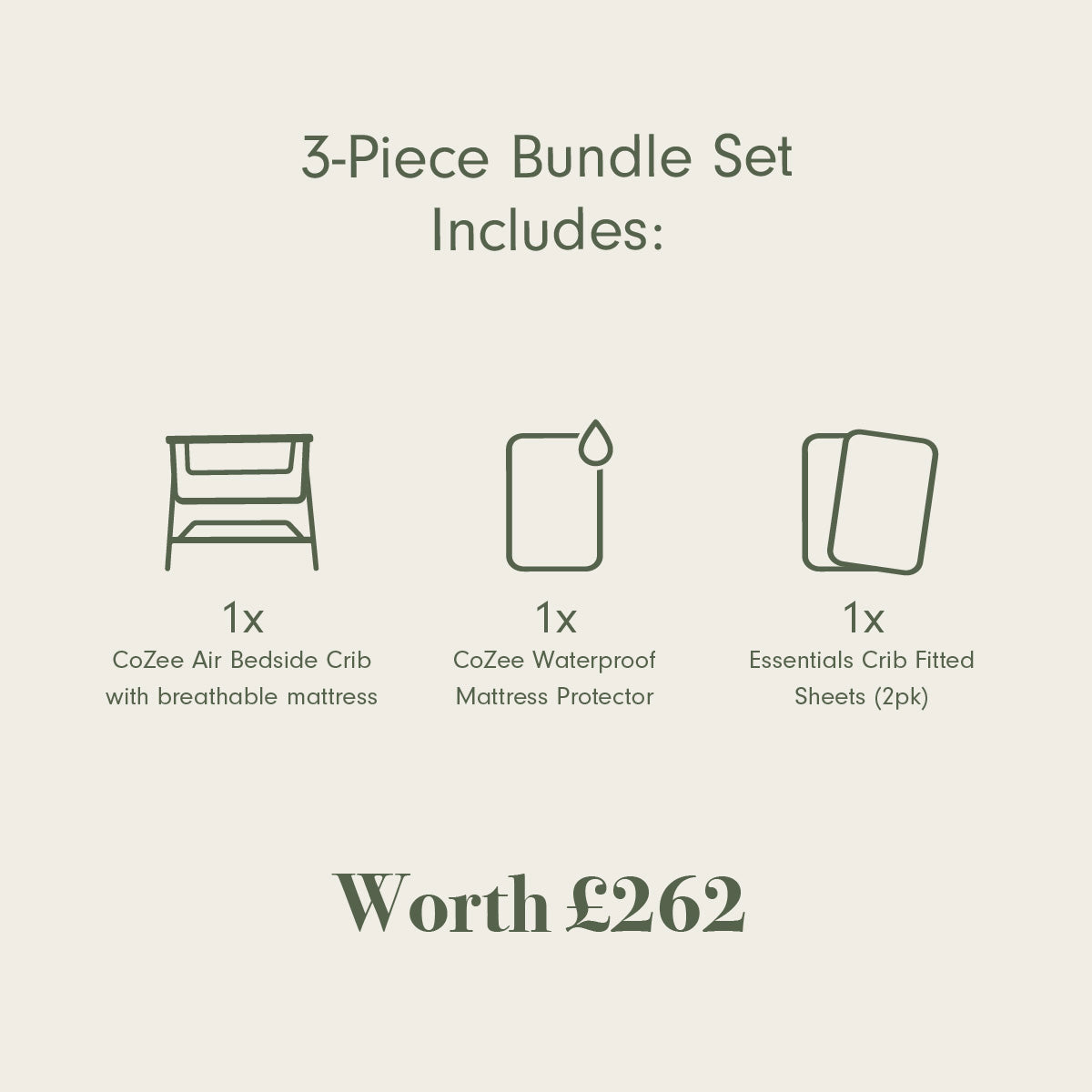Tutti Bambini Essentials CoZee Air Bedside Crib & Bedding Bundle - Oak & Charcoal