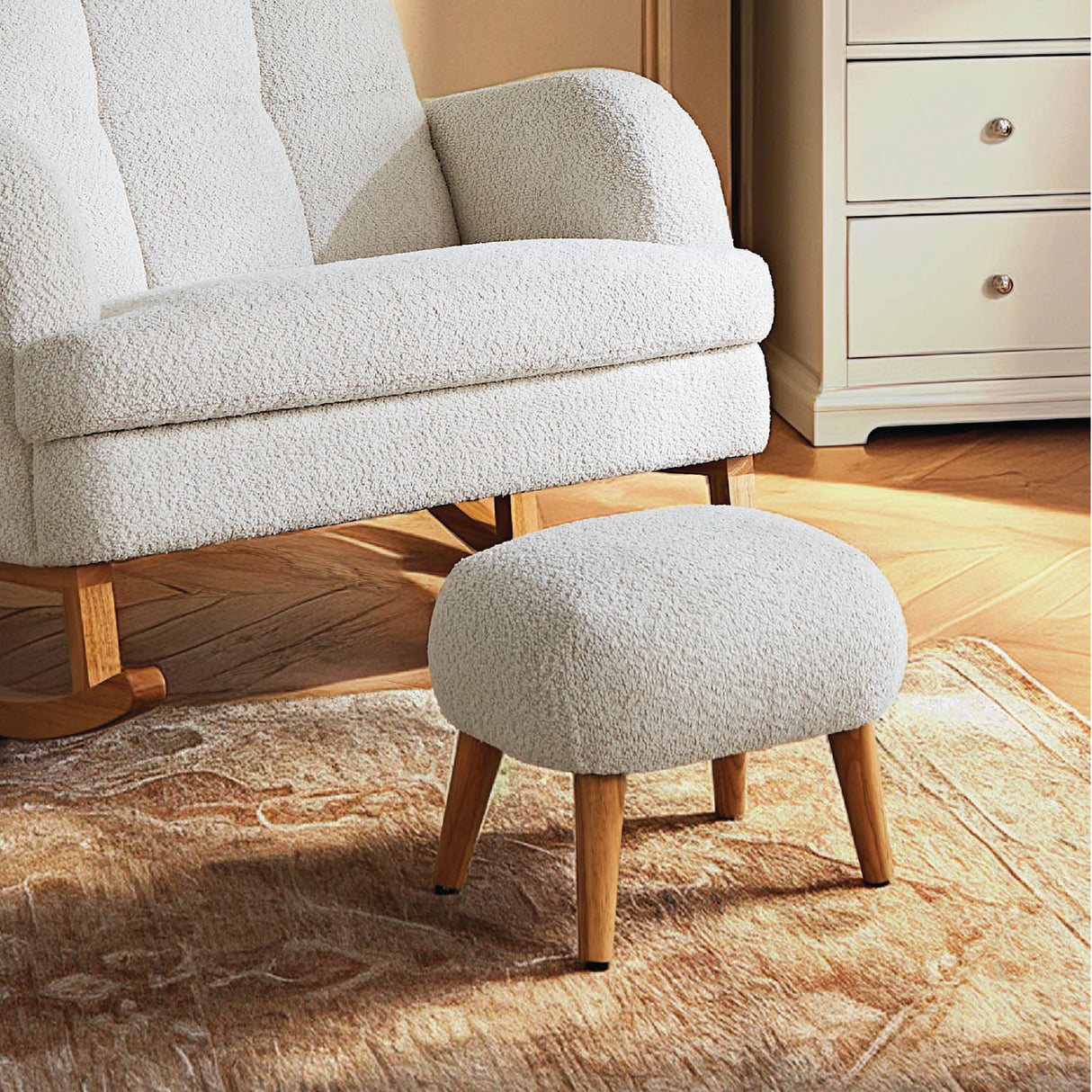 CuddleCo Etta Foot Stool - Boucle Off White