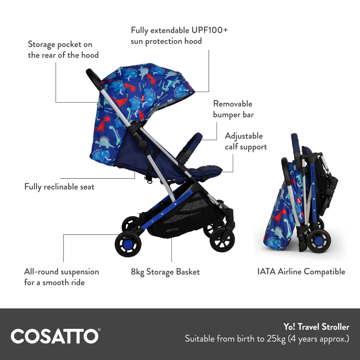 Cosatto Yo! Stroller - Dino Bright